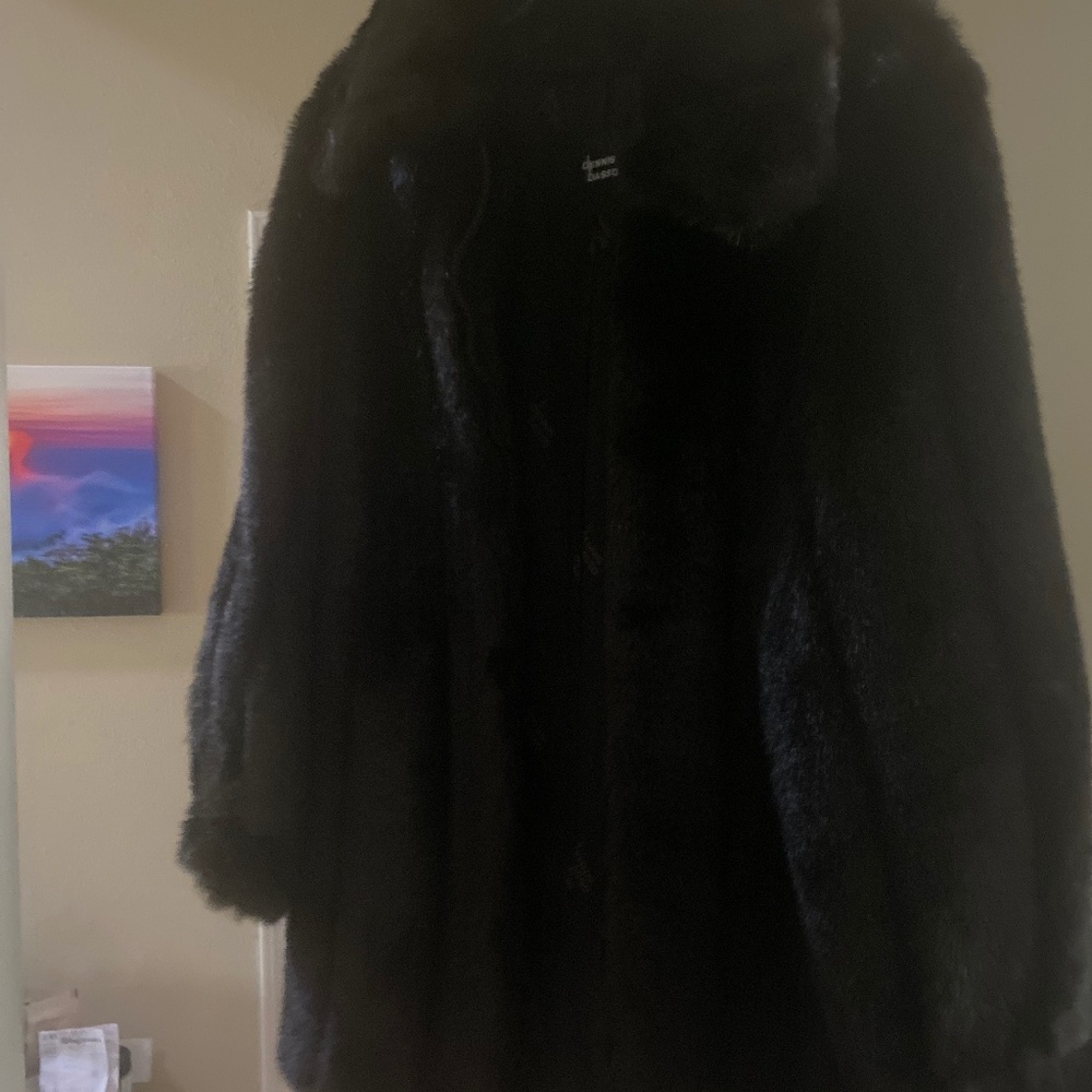 Dennis Basso Black Faux Fur Coat
